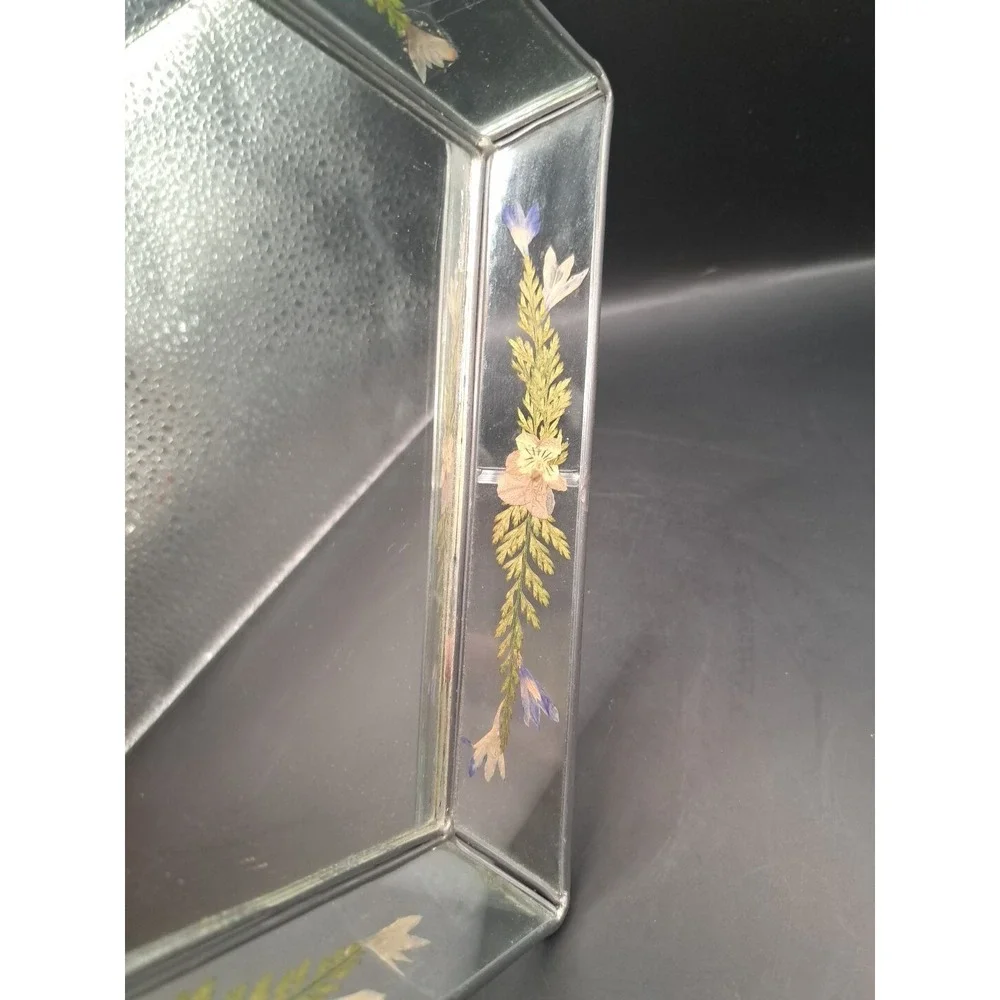 Vintage International Silver Company Glass Handpainted Floral Vanity Tray GUC